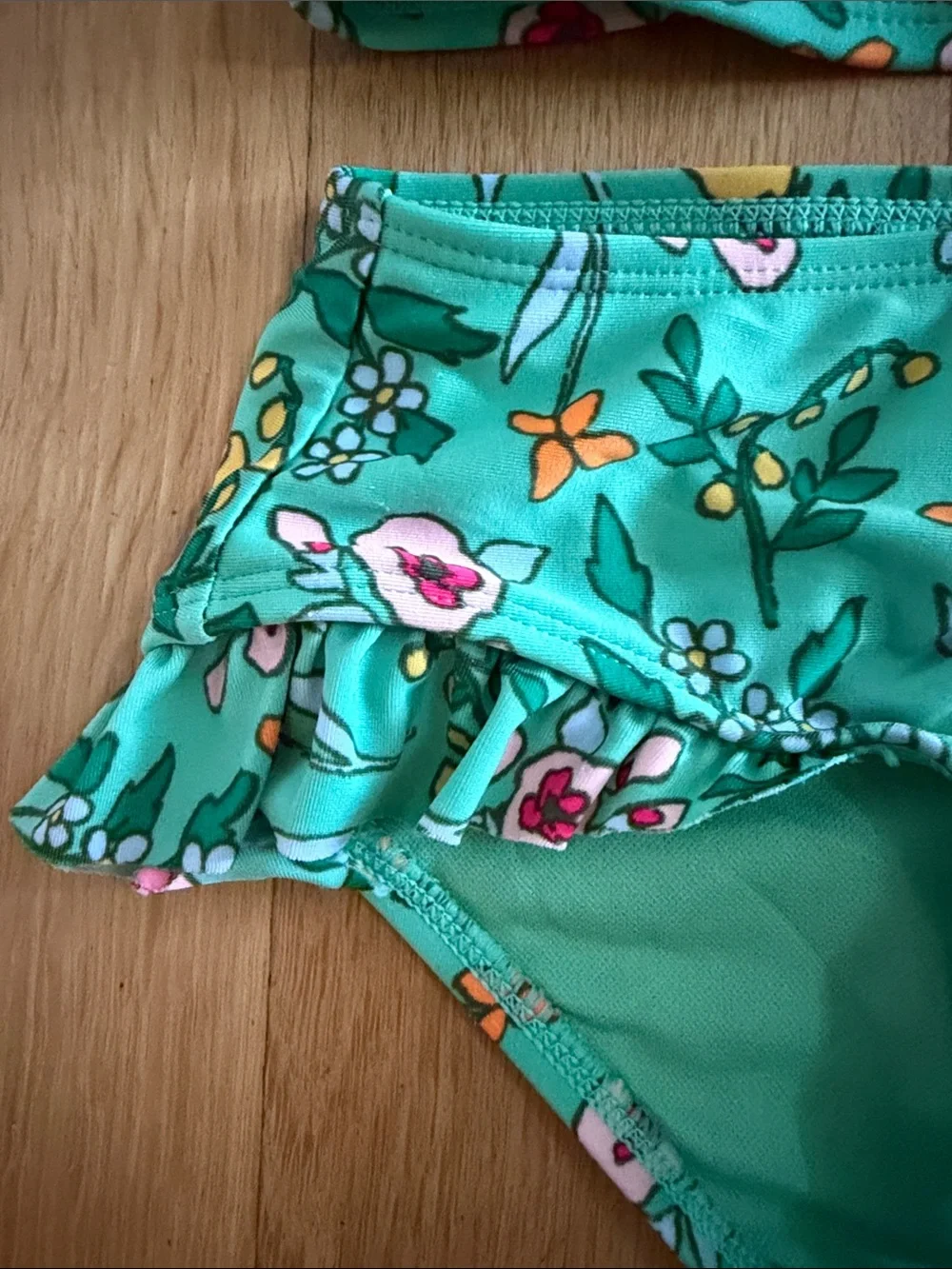 Girls Green Floral Ruffle Two-Piece Swim Set